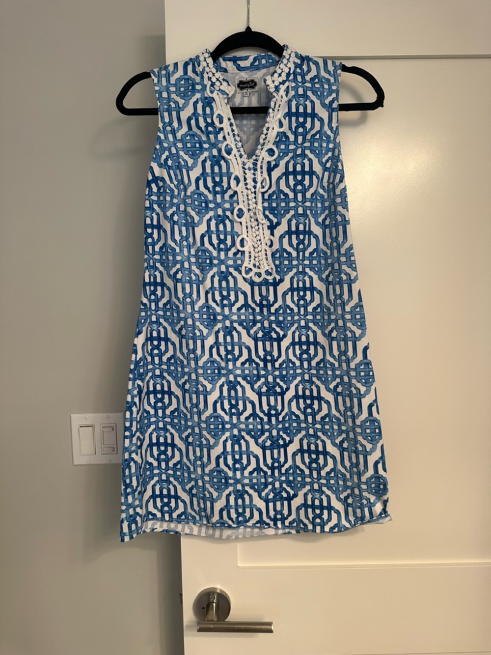 Mud Pie Blue and White Embroidered Dress